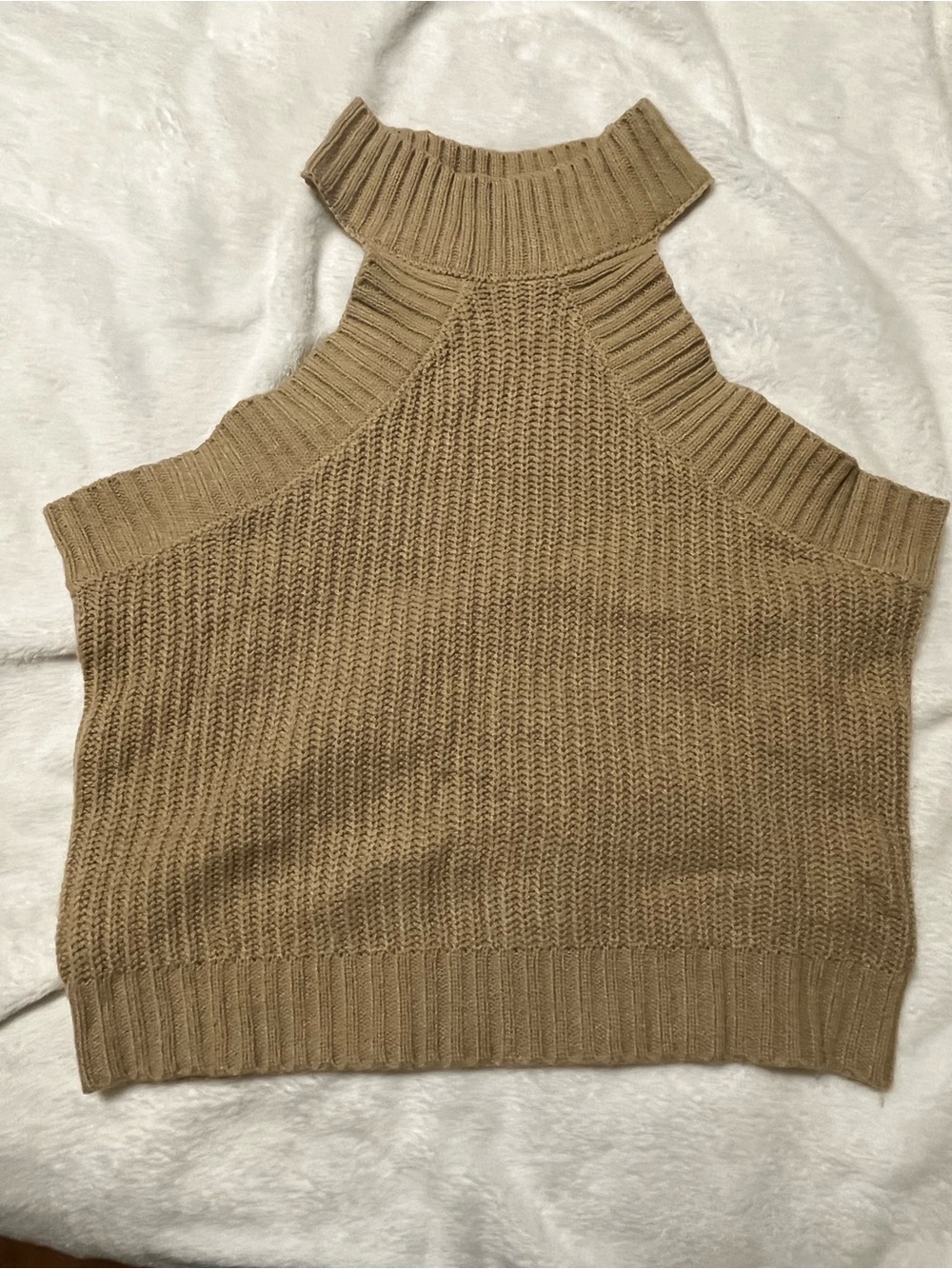 PrettyLittleThing Camel Ribbed Halter Knit Tank